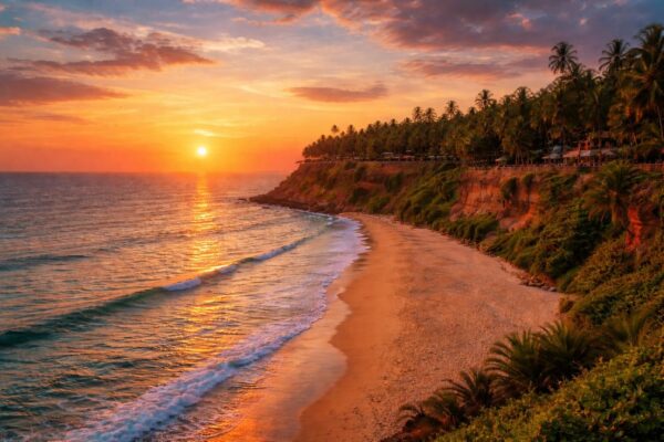Beautiful Varkala coastline and Arabian Sea near Sky Frame Beach Resort
